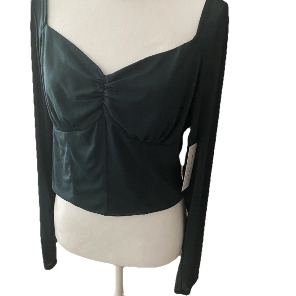 NWT  Kirious Los Angeles Size XL Crop Teal Green Top Bustier Sheer Arms